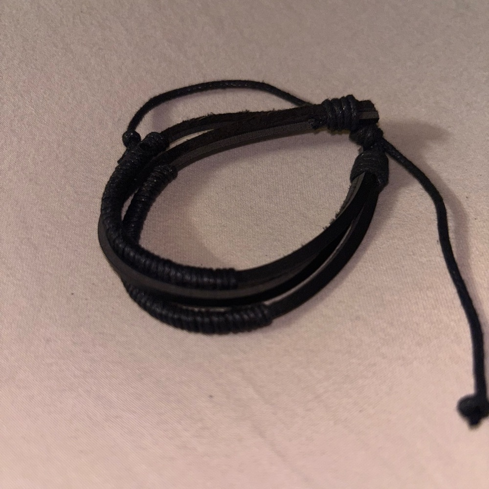 Black Leather Bracelet for Men